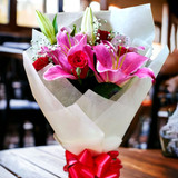 Elegant Pink Lilies & Red Roses Bouquet