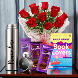 Beautiful Rose Bouquet with Book, Bottle & Chocolates