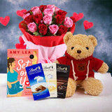 Gorgeous Rose Bunch with Teddy, Chocolates & Book