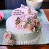 Butterfly Themed Pink Double Tier Cake- Crave Bakery (4lbs)