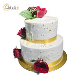 Gold Ribbon Laced Double Tier Cake - Crave Bakery (5lbs)