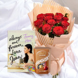 Bouquet of 11 Red Roses With Lindt Chocolate & Book