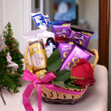 Chocolates Bliss With Dairy Milk, Ferrero, White Rabbit & Single Red Rose Hamper