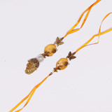 Kundan Design Bhaiya Bhabhi Rakhi Set- Orange Color