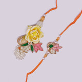 Yellow Rose Designed Pretty Rakhi Set