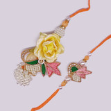 Yellow Rose Designed Pretty Rakhi Set