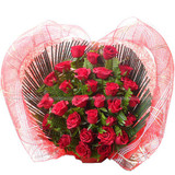Flowers (Fresh 30 Red Roses Arranged on Heart Bamboo Basket)