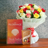 20 Multi-Color Long Stem Roses With Book & Lindt Chocolate 20 Multi-Color Long Stem Roses With Book & Lindt Chocolate