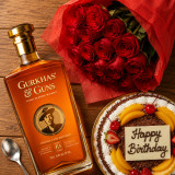 Black Forest Cake With Whisky & Roses Bouquet