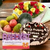 Seasonal Mixed Fresh Fruits Basket With Cake, Rose & Candle
