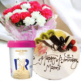 Carnation Flower Bouquet With Ice-cream & Cake