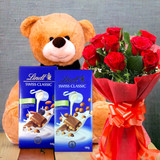 Teddy Combo With Rose & Lindt Chocolates