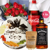Coca-cola With Whisky, Cake, Cashew & Rose Bunch Hamper Coca-cola With Whisky, Cake, Cashew & Rose Bunch Hamper