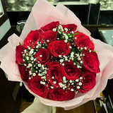 Fresh Bunch of 20 Natural Red Roses With Gypsy
