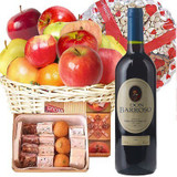 Fruits, Dry Nuts Tray, Wine and Mithai Pack