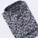Navy Blue Leaf Printed Shirt - Gent's Park (15.5|39 cm)