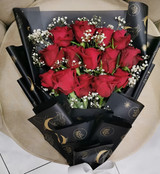Fresh 14 Red Roses Bouquet with Gypsy