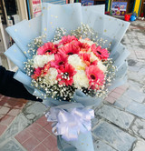 Elegant Pink Gerbera With White Carnation Flower Bouquet