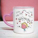 "I Really Love you" Printed Heart Handle Ceramic Mug
