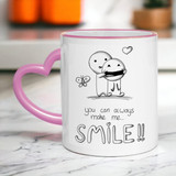 "Smile" Printed Heart Handle Ceramic Mug