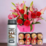Personalised Tumbler with Ferrero Chocolate & Flower Bunch