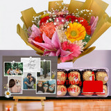 Mix Flower Bouquet With Personalised Chocolate & Photo Frame