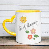 "Good Morning" Printed Heart Handle Ceramic Mug
