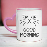 Pink Heart Handle Ceramic Mug - "Good morning" Printed