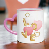 "Love" Printed Heart Handle Ceramic Mug