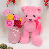 Teddy With Mix Roses in Vase Gift Combo Teddy With Mix Roses in Vase Gift Combo