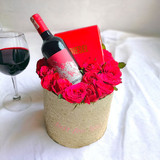 Sweet Red Wine With Roses & Wallet Combo in a Round Box