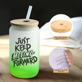 'Just Keep Moving Forward' Printed Frosted Green Glass Cup