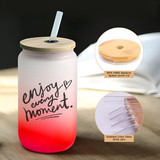 Beautiful Red Printed Can with Straw & Wooden Lid