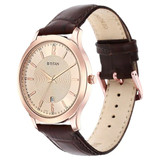 Titan Men's Rose Gold Dial Leather Strap Watch-1825WL02