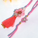 Pink Peach Sun Flower Stone Rakhi & Bhabhi Lumba Set