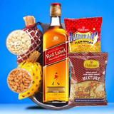 JW Red Label Whisky 1000ml, Namkeens & Dry Nuts Combo Tray