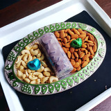 Round Candle With Drynuts and Gourmet Chocolates on Tray Dasain/Tihar Gift