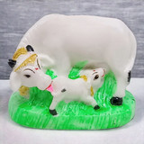 Mini Cow and Calf in White Statue