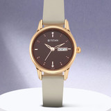 Titan Lagan Leather Strap Analog With Day & Date Watch For Her- 2656WL01