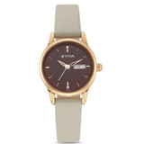 Titan Lagan Leather Strap Analog With Day & Date Watch For Her- 2656WL01