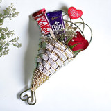 "Chocolates With Single Red Rose Gift Basket"