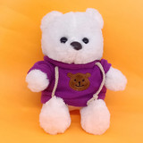 White Soft Teddy Bear With Purple Hoodie-9"