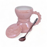 Beautiful Ceramic Cup Pink With Spoon