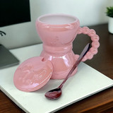 Beautiful Ceramic Cup Pink With Spoon