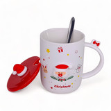 Christmas Ceramic Mug Gift With Lid & Spoon
