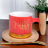 King Ceramic Cup With Coaster & Spoon (Red)