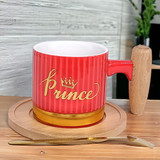 Prince Ceramic Cup With Coaster & Spoon (Red)