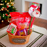 Christmas Lighting House Decor, Pens & Coffee As Gift In A Basket