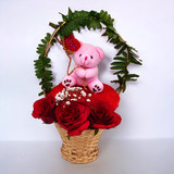Flowers with Teddy Bear Valentine's Sweet Gift
