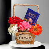Flowers Bouquet & Lindt Chocolate In A Basket